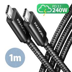 AXAGON BUCM2-CM10AB, CHARGE kábel USB-C <-> USB-C, 1 m, Hi-Speed USB, PD 240W 5A, ALU, opletenie, čierny
