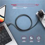 AXAGON BUCM2-CM25AB, CHARGE kábel USB-C <-> USB-C, 2,5 m, Hi-Speed USB, PD 240W 5A, ALU, opletenie, čierny