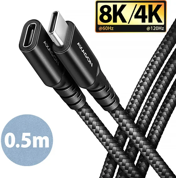 AXAGON BUCM32-CF05AB prodlužovací kabel USB-C (M) <-> USB-C (F), 0.5m, USB 20Gbps, PD 240W ALU oplet