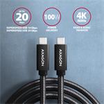 AXAGON BUCM32-CM05AB, SPEED+ kábel USB-C <-> USB-C, 0,5 m, USB 20Gbps, PD 100W 5A, 4K HD, ALU, opletenie