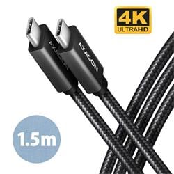 AXAGON BUCM32-CM15AB, kábel SPEED+ USB-C <-> USB-C, 1,5 m, USB 20 Gbps, PD 100 W 5 A, 4K HD, hliník, opletenie