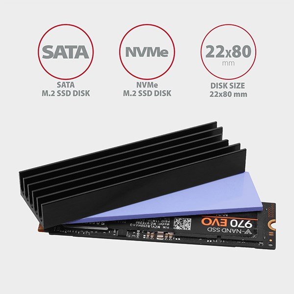 AXAGON CLR-M2L10, hliníkový chladič pre M.2 2280 SSD, 10 mm