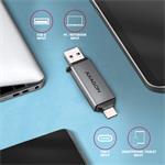 AXAGON CRE-DAC, USB-C + USB-A, 5 Gb/s - MINI čítačka kariet, 2 sloty a lun SD/microSD, podpora UHS-I