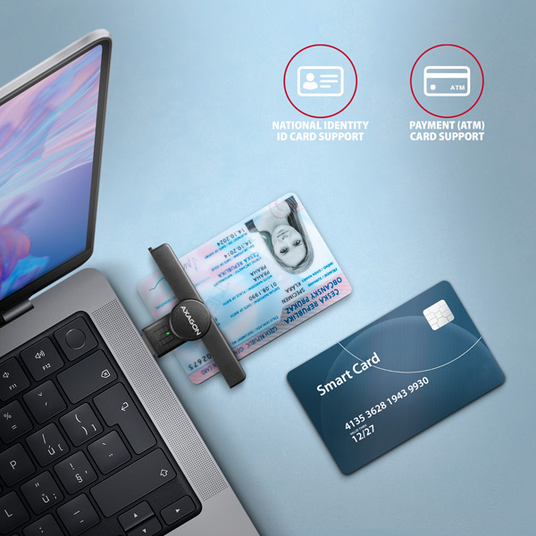 AXAGON CRE-SMPA, USB-A PocketReader čítačka kontaktných kariet Smart card, (eCitizen, eID klient)