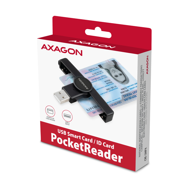 AXAGON CRE-SMPA, USB-A PocketReader čítačka kontaktných kariet Smart card, (eCitizen, eID klient)
