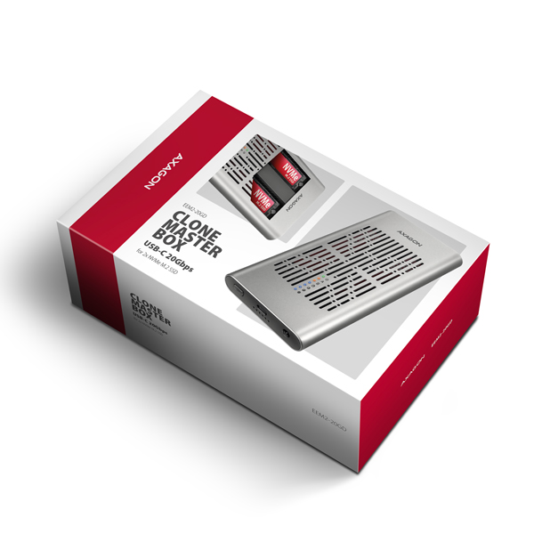 AXAGON EEM2-20GD, externý box USB-C 20 Gb/s pre dva disky M.2 NVMe SSD s funkciou klonovania