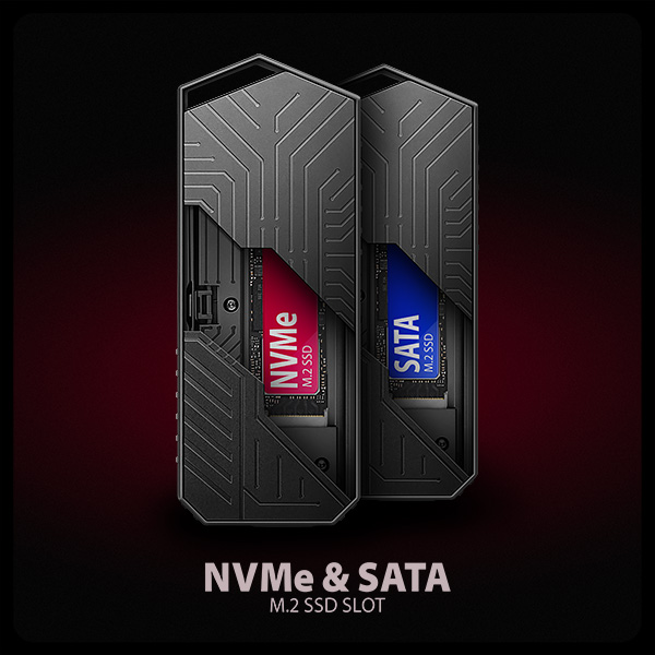 AXAGON EEM2-GAM, USB-C 10Gbps - NVMe & SATA SSD GAME M.2 box, bezšroubkový