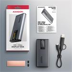 AXAGON EEM2-SD2 USB-C 10Gb/s - M.2 NVMe a SATA SSD kovový box DISPLAY, bez skrutiek