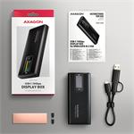 AXAGON EEM2-SD2B, USB-C 10Gbps externí box s displejem pro M.2 NVMe/SATA SSD, bezšroubkový, černý