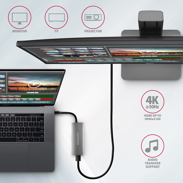 AXAGON HMC-5G21, USB 10Gb/s hub, porty 2x USB-A, 2x USB-C, HDMI 4k/30, PD 60W, kabel USB-C 13cm