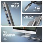 AXAGON HMC-5H, rozbočovač USB 5Gb/s, 3x USB-A, HDMI 4k/30Hz, PD 100W, kábel USB-C 100cm
