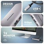AXAGON HMC-6G2L, rozbočovač USB 10 Gb/s, 2x USB-A, 1x USB-C, HDMI 4k/60, RJ-45, PD 100W, kábel USB-C 15 cm