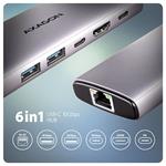 AXAGON HMC-6G2L, rozbočovač USB 10 Gb/s, 2x USB-A, 1x USB-C, HDMI 4k/60, RJ-45, PD 100W, kábel USB-C 15 cm