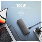 AXAGON HMC-8HLSA, rozbočovač USB 5Gb/s, 3x USB-A, HDMI 4k/60Hz, RJ-45 GLAN, SD/microSD, audio, PD 100W