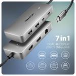 AXAGON HMC-CUB83X2, rozbočovač USB 10Gb/s, 2x USB-A, USB-C, HDMI a DP 4k/144Hz, RJ-45 GLAN, PD 100W, kábel USB-C 15cm