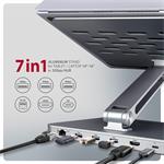 AXAGON HMC-STND, stojan pre 10"-17" notebooky, rozbočovač USB 5Gbps, 3x USB-A, HDMI 4k/60Hz, RJ-45, PD 100W, kábel USB-C 60cm