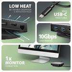 AXAGON HMC-UFO, rozbočovač USB 10 Gb/s, 2x USB-A, USB-C, HDMI 4k/60, RJ-45, slot M.2, SD/mSD, audio, PD