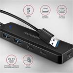 AXAGON HUE-C2A, 4× USB 5Gbps TRAVEL hub, 2× USB-A + 2× USB-C, USB-C napájení, kabel USB-A 19cm