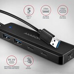 AXAGON HUE-C2A, cestovný rozbočovač s 4× USB 5 Gbps, 2× USB-A + 2× USB-C, napájanie cez USB-C, kábel USB-A 19 cm