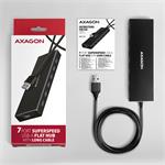 AXAGON HUE-F7A, 7x USB 3.2 Gen 1 ALU FLAT CHARGING hub, napájací konektor micro USB, 1m kábel USB-A
