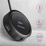 AXAGON HUE-P1C, 4x USB 3.2 Gen 1 ROUND hub, napájací konektor micro USB, kábel USB-C 30 cm