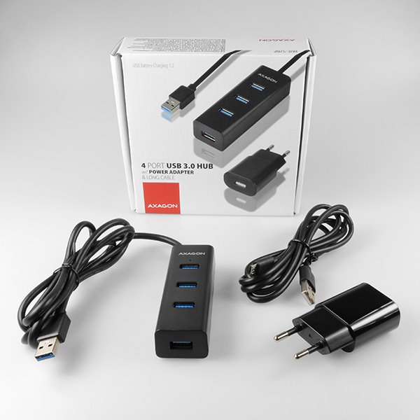 AXAGON HUE-S2BP 4x USB3.0 Charging húb 1.2m kábel vrátane. AC adaptéru