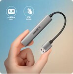AXAGON HUE-STA, 4x USB ALU STRIP hub, 1x USB-A 5Gbps, 2x USB-A a 1x USB-C 480Mbps, kábel USB-A 12cm