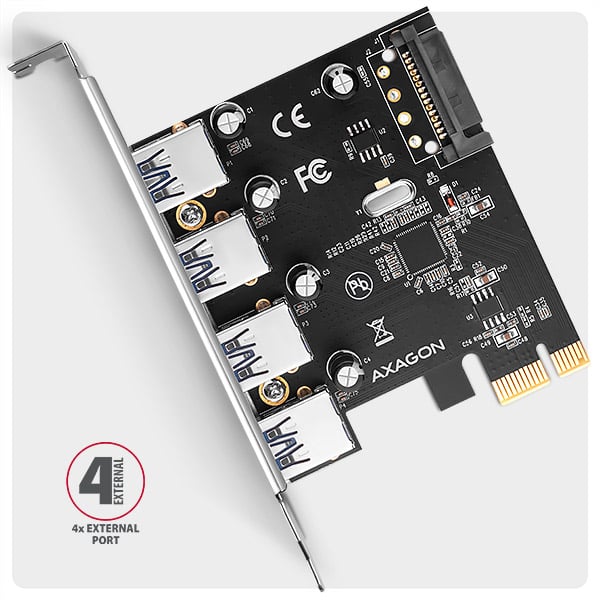 AXAGON PCEU-430RS, PCIe řadič 4× ext. USB-A 5 Gbps port