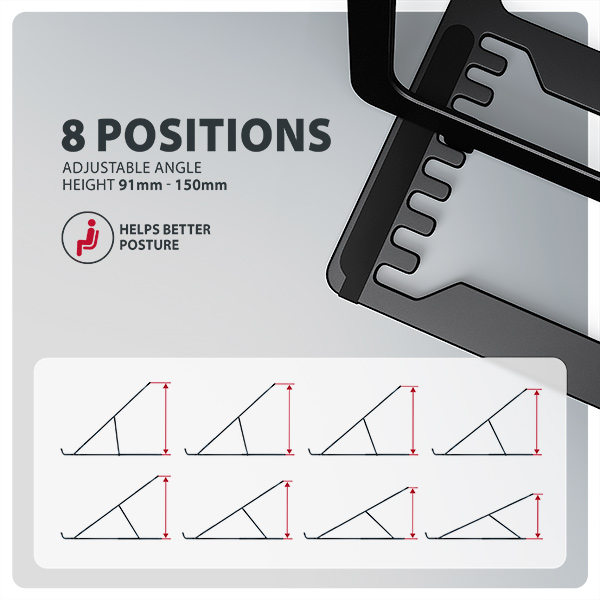 AXAGON STND-LAB, hliníkový stojan pre notebooky 10"-17,3", nastaviteľná výška, čierny