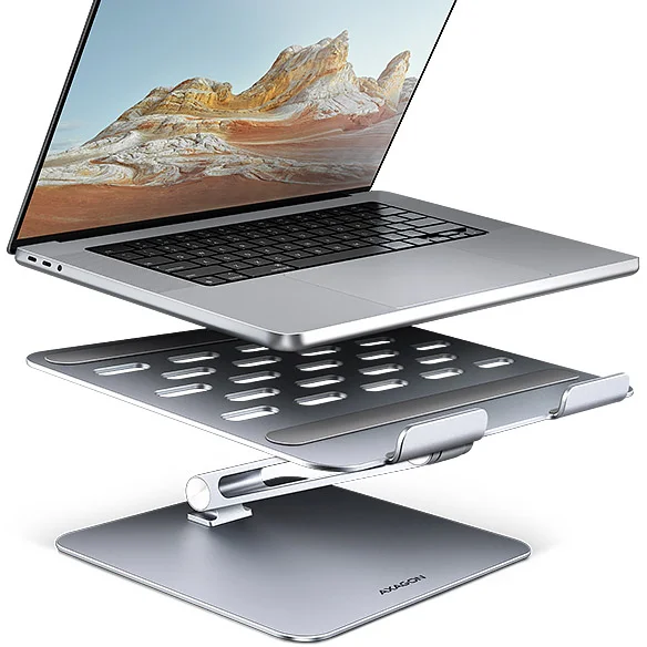 AXAGON STND-LQ, hliníkový stojan HQ pre notebooky 10"-17,3", nastaviteľná výška a uhol, sivý