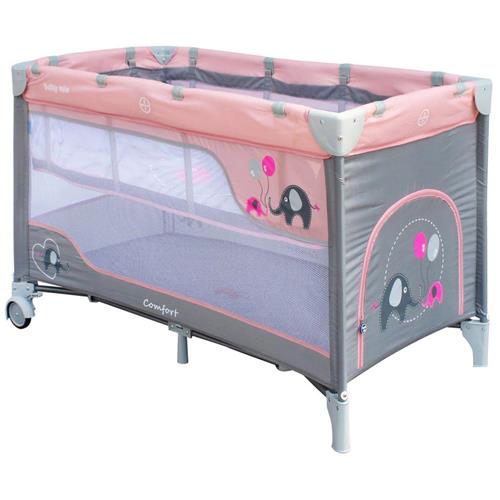 Baby Mix Cestovná postieľka so závesným lôžkom Slony ružová