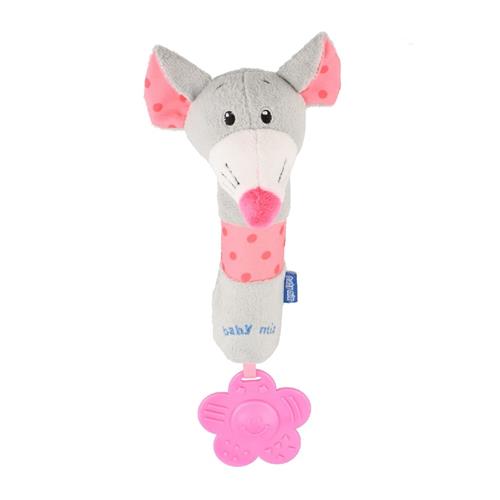 Baby Mix Dětská pískací plyšová hračka s kousátkem myška šedá