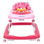 Baby Mix Dětské chodítko s volantem a silikonovými kolečky růžové