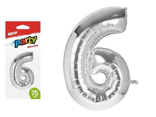 Balón č. 6 nafukovacia fólia 75 cm - strieborný