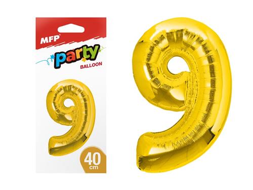 Balónik č. 9 fóliový nafukovací 40 cm - zlatý