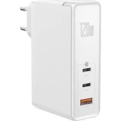 Baseus GaN Mini rychlo nabíjecí adaptér USB + 2x Type-C 120W EU + kabel Xiaobai Type-C/Type-C 100W 1m bílá