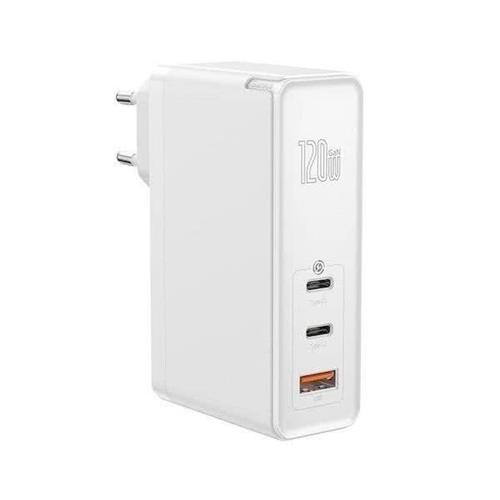 Baseus GaN Mini rýchlonabíjací adaptér USB 2x Type-C 120W EÚ kábel Xiaobai Type-C/Type-C 100W 1m biely