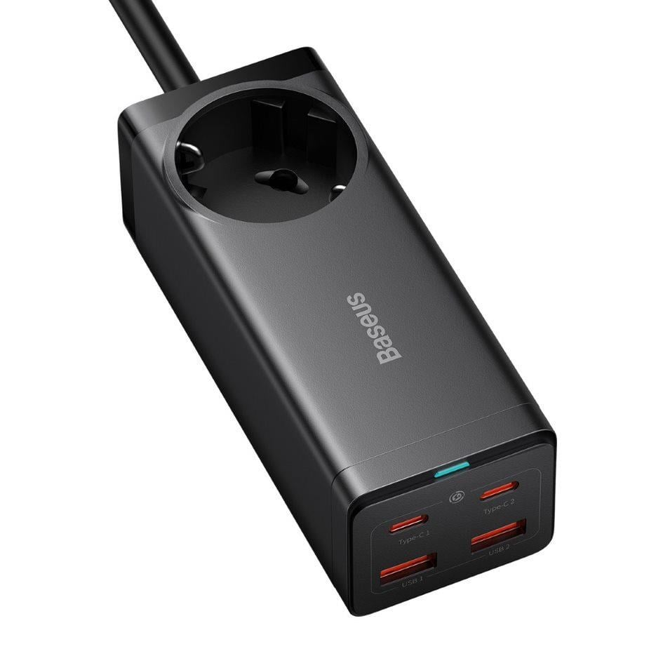 Baseus GaN3 Pro rychlonabíjecí stolní adaptér 2x USB-C + 2x USB-A + AC 100W 1.5m kabel černá