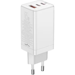 Baseus GaN3 rychlo nabíjecí adaptér 2x USB-C + USB 65W + kabel USB-C do USB-C 1m, bílá