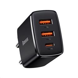 Baseus kompaktní rychlonabíjecí adaptér 2x USB-A, 1x USB-C 30W černá