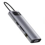 Baseus Metal Gleam Series 9in1 USB-C HUB (USB-C PD 100W, 3 USB 3.0, HDMI, VGA, RJ45, SD/TF port), sivá