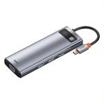 Baseus Metal Gleam Series 9in1 USB-C HUB (USB-C PD 100W, 3 USB 3.0, HDMI, VGA, RJ45, SD/TF port), sivá