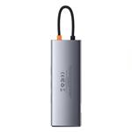 Baseus Metal Gleam Series 9v1 USB-C HUB (USB-C PD 100W, 3* USB 3.0, HDMI, VGA, RJ45, SD/TF port), sivá