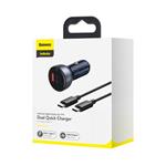 Baseus Particular Digital Display duální adaptér do automobilu USB-A QC + USB-C 65W, okrová