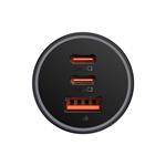 Baseus Rýchlonabíjací adaptér do auta 2USB-C + USB-A 65W Tmavo šedá