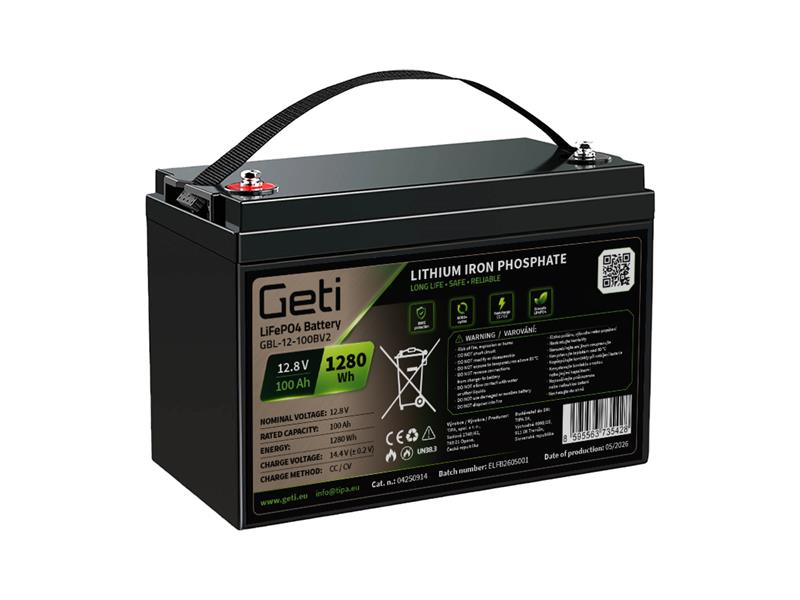 Batéria LiFePO4 12,8 V 100 Ah GETI GBL-12-100BV2 s Bluetooth a displejom