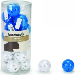Beeztees Hračka pro kočky míček plastový bílý/modrý s rolničkou 4cm