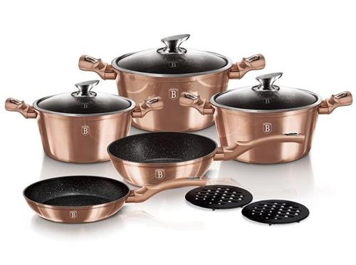 BerlingerHaus 10dílná sada nádobí s mramorovým povrchem Rosegold Metallic Line
