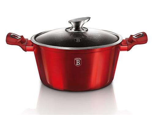 BerlingerHaus Kastrol s mramorovým povrchem a poklicí Burgundy Metallic Line, 20 cm