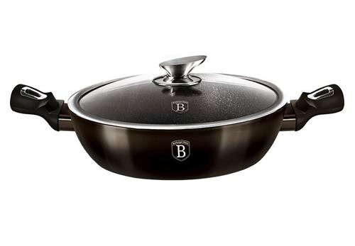BerlingerHaus Nízký kastrol s mramorovým povrchem a poklicí Shiny Black Collection, 28 cm